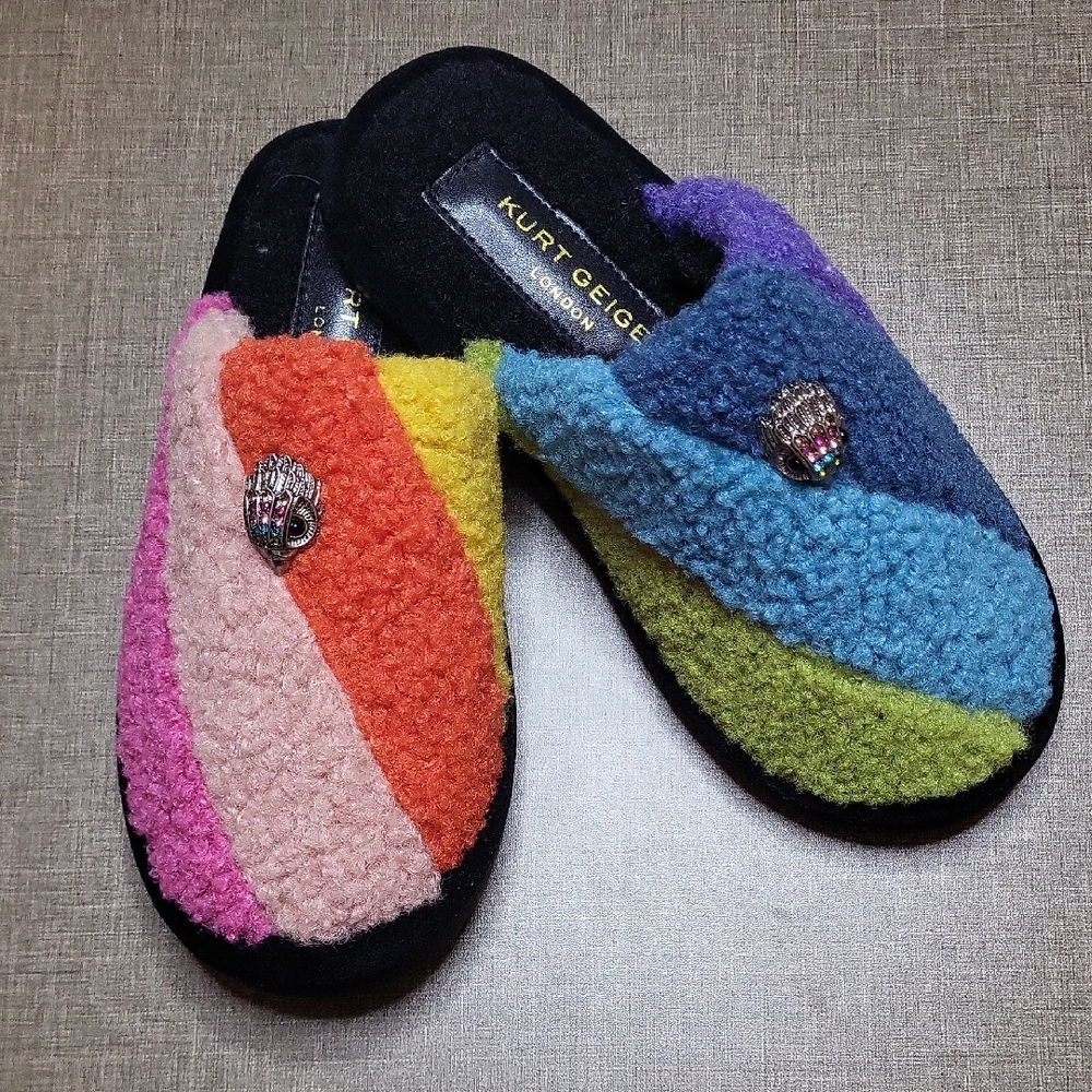 Kurt Geiger London Kensington Striped Faux-Shearling Slippers NWT - Kids‎ SZ 13